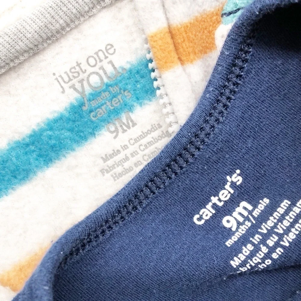 Carter's baby boy Little Bro onesie + winter striped fleece zip up jumpsuit